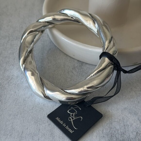 E&L Sterling Silver Electroform Statement Twisted Bangle Bracelet Israel - Picture 2 of 12
